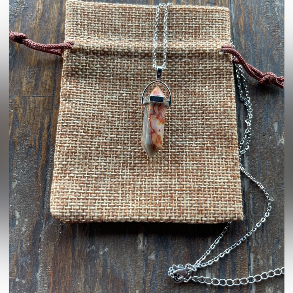 Crazy Lace Agate Point Necklace Crazy Lace Agate Necklace Crystal Point Necklace